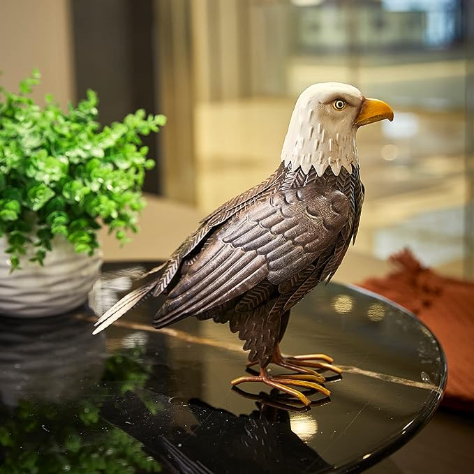 GUTE Bald Eagle Metal Garden Bird, Yard Sculpture Art- Large Statue Realistic Standing Decoy Pecker Bird - Outdoor Fall, Winter, Spring, Summer Decoration- Ornament Decor - Home & Sympathy Gifts