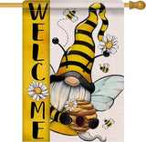 Welcome Spring Summer Bumble Bee Gnome Decorative House Flag, Honeycomb Daisy Flower Spring Garden Yard Outside Decorations, Farmhouse Outdoor Large Home Decor Double Sided 28 x 40