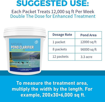 LMJP Pond Clarifier Treatment – 12 Packets Natural Pond Water Clear for Outdoor Lakes – Beneficial Enzymes to Improve Water Clarity & Eliminate Odor – Treats Up to 144000 Sq Ft