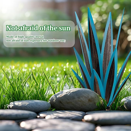 Large Tequila Rustic Sculpture, Wind Resistant Metal Agave Plants Garden Art for Outdoor Home Decor, DIY Hand Painted Metal Agave Yard Sculpture Statue Garden Lawn Ornament Gift (1, Blue)