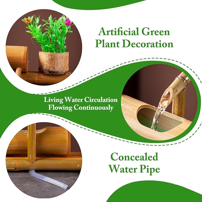 N/A Bamboo Solar Water Fountain Kit, Outdoor Bamboo Water Fountain Solar Powered, Bamboo Fountain Garden Water Feature, Bamboo Zen Fountain with 4 Water Outlets, for Garden Patio Pond,14in