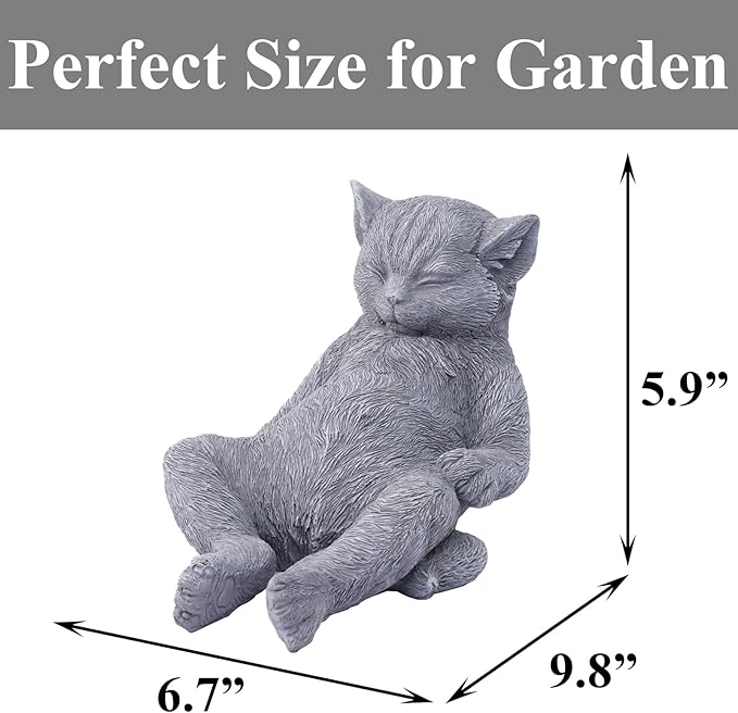 Cat Memorial Stone Garden Statue, Pet Statue Gifts for Loss of Cat Sympathy, Grave Markers for Garden Outdoor Decor, 9.8” L Weatherproof Lazy Tabby Figurine, Outdoor Patio Accent Yard Decoration