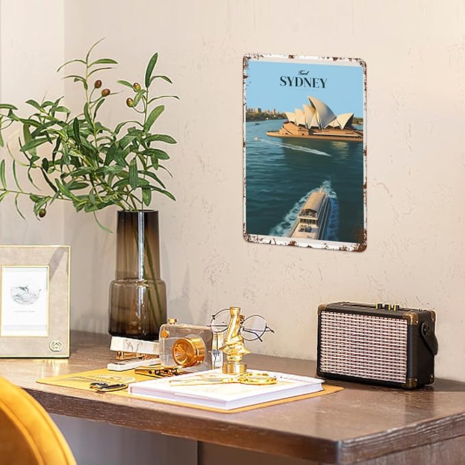 patio wall decor Travel Sydney 10 metal signs vintage Metal Vintage Retro Tin Sign: Decorative Wall Art for Bathroom,Yard,Wedding,Street,Garage,and More 8X12inch