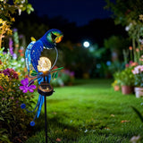 Solar Powered Parrot Garden Stake Light, Warm White LED Crackle Globe Light, Waterproof Metal & Glass Outdoor Decor for Yard, Pathway, Lawn, Patio, and Bird Lover Gift