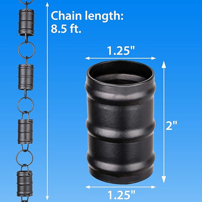 RainChains Pacific Tri-Stripe Rain Chain 8.5ft Black Aluminum Rain Chains for Gutters Decorative Gutter Chain Downspout.