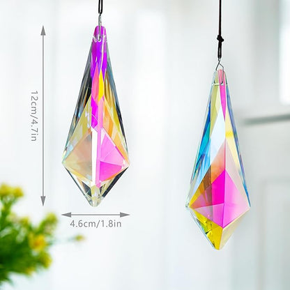 H&D HYALINE & DORA 4.7" AB Coating Crystal Horns Prisms Suncatchers for Windows,Set of 2 Rainbow Maker Hanging Prisms for Wedding Party Christmas Tree Garlands Decoration