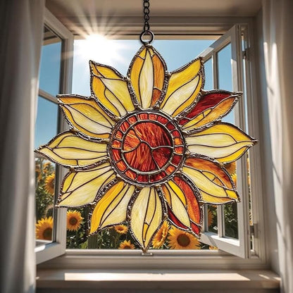 Radiant Sunflower Flower Acrylic Suncatcher, Flower Suncatchers for Window Hangings, Stained Glass Effect Garden Decor, Gift for Mother's Day, Mom, Grandma, Wife, Women