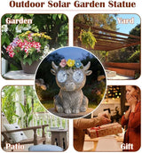 Outdoor Solar Garden Statue, Dynamic LED Light with Flower Sculpture, Art Decor for Patio Porch Lawn Backyard, Housewarming Gifts for Women (Stone Highland Cow)