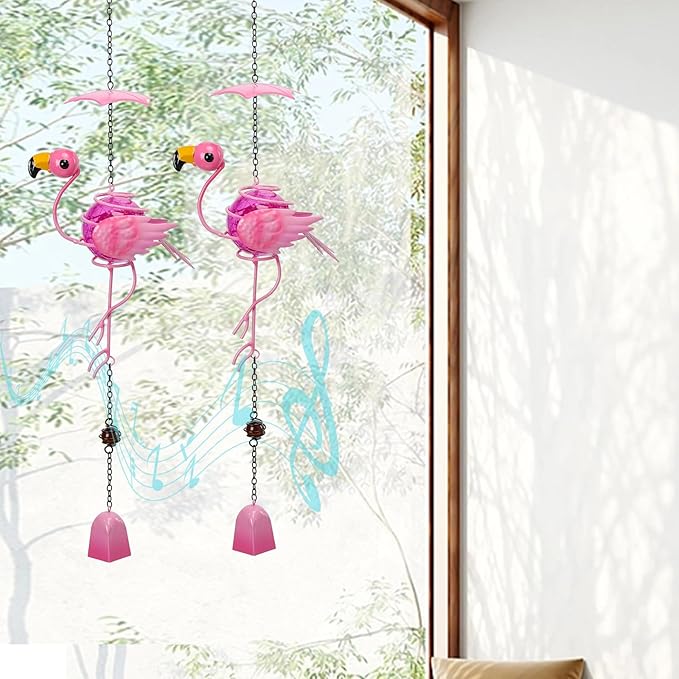 MUMTOP Flamingo Wind Chimes for Outside - 2 Pack Flamingo Gifts for Women, Decorative Wind Bell Hanging Ornaments Pendant Indoor Outdoor Window Yard Porch Decor
