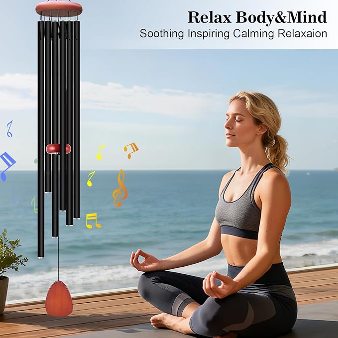 WENANA Large Wind Chimes for Outside Deep Tone, Soothing Melodic Memorial Sympathy Wind Chime, Suitable Outdoor Garden Decor, Gift for Mom Women Neighbors (Black Wind Chime -56 in)