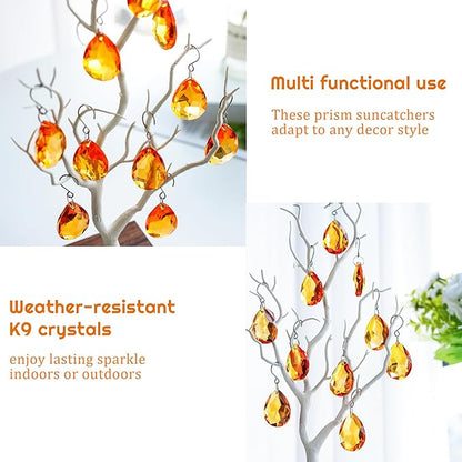 H&D HYALINE & DORA 10pcs Bauhinia Crystal Suncatcher Prisms Chandelier Beads Replacement 38mm Hanging Crystals Ornament Pendant for Window Wedding Party Decor,Amber