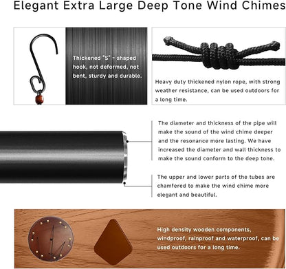 Bursvik 42'' Wind Chimes for Outside Deep Tone, Large Wind Chime, 6 Heavy Duty Tubes Metal Extra Large Wind Chimes Outdoor, Decoration for Garden, Patio, Yard, Gifts for Mother's Day(Rhombus)