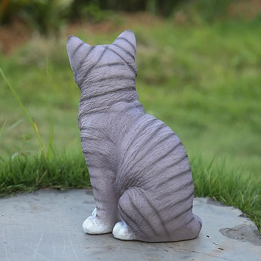 Outdoor cat Sculpture Garden Cat Statue, Gray Resin, 10.8 x 7 x 4.7 inches, Grey Kitten Statue Courtyard, Lawn, Yard Decoration, Cute Kitten Gift
