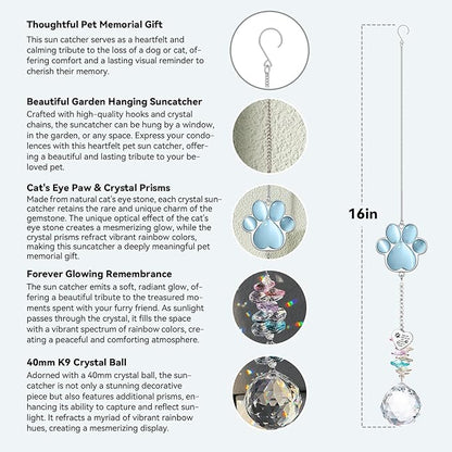 Dog Memorial Gifts for Loss of Dog, Pet Memorial Gifts for Dogs, Thoughtful Bereavement Remembrance Crystal Suncatcher with Sympathy Card (Sympathy Blue)