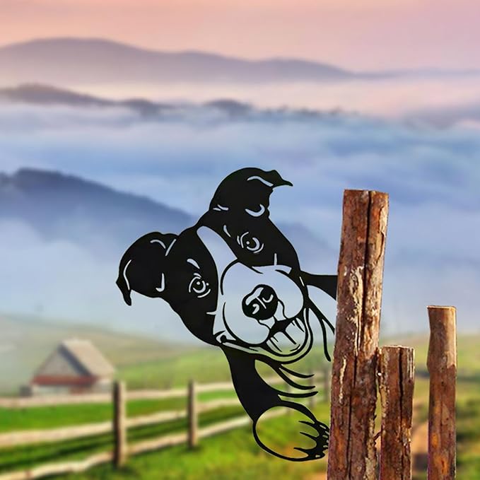 MrMrKura Metal Peeping Dog Farm Decor Art Garden Sculpture Outdoor Fence Decoration Ornaments Animal Wall Décor Artworks Farmhouse, Backyard, Patio, Yard, Lawn Statue Gift (Dog)