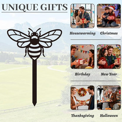 WADORN Bee Metal Yard Stakes Spring Decor, 10.6" Bee Outdoor Statues Silhouette Black Cute Bees Yard Art Stakes Bees Lover Gifts Indoor Outdoor Ornaments Decoration for Garden Patio Backyard Lawn
