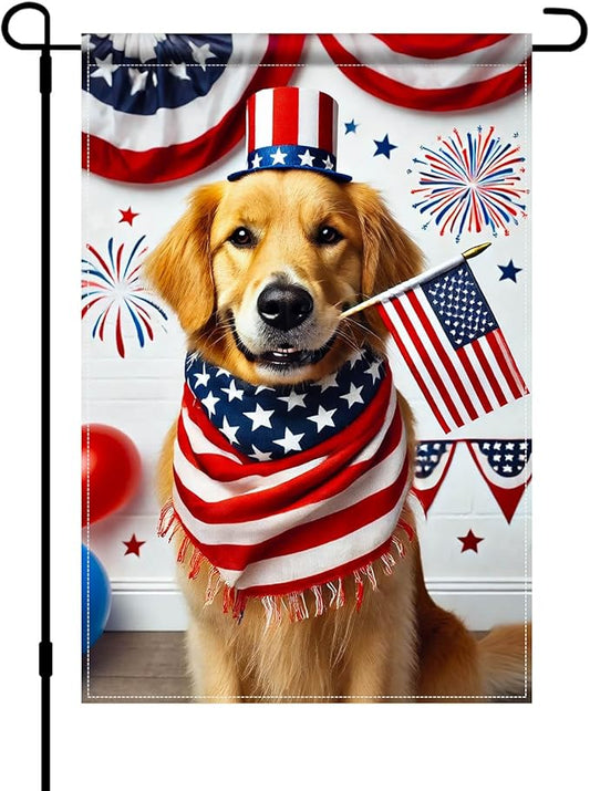 BlissYard 4th of July Garden Flag Golden Retriever Dog Patriotic Garden Flag 12x18 Double Sided American Flag Welcome Yard Flag Outdoor Memorial Day Independence Day Decorations