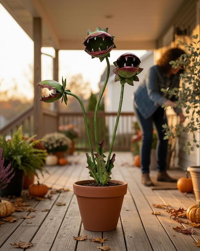 2026 Whimsical Metal Carnivorous Plant Garden Stake, Handmade 25inch Large Venus Flytrap Monster Plant Sculpture Yard Art Decor, Unique Quirky Gift for Lawn Patio Beds, Planters Decoration