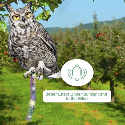4PCS Reflective Plastic Owl Hanging Decoration Dual-Side Printed Raster Fake Eagle Garden Owl with Scare Tape for Garden Patio Windows