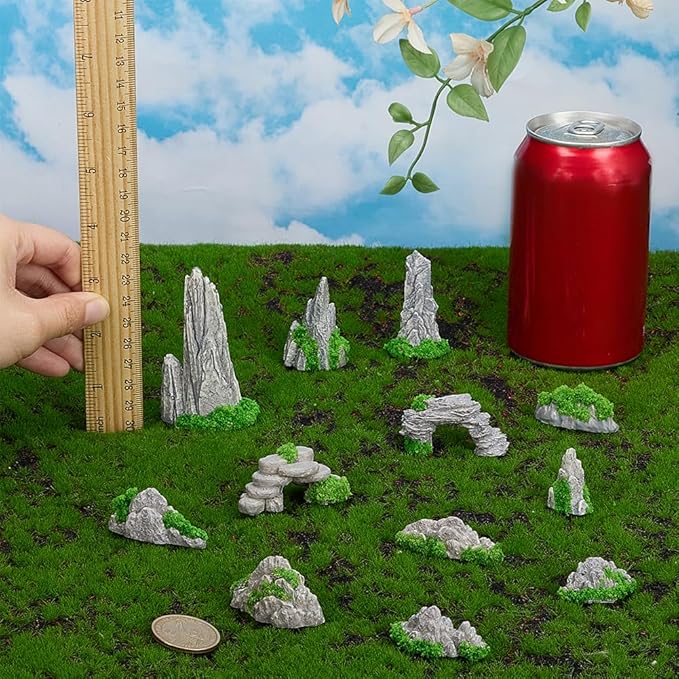 FINGERINSPIRE 12PCS Small Rockery Ornament 12 Style Resin Mini Rockery Decoration Mini Zen Garden Accessories Miniature Mountain for Bonsai Aquarium and Tabletop Display