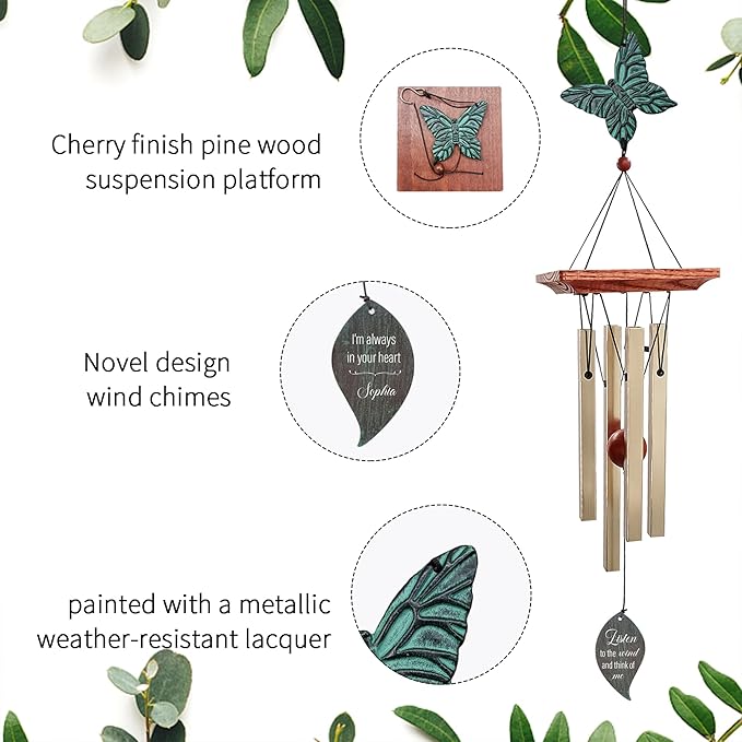 Personalized Sympathy Wind Chimes, Sympathy Gifts for Loss of a Loved One, Wind Chimes Customized Memory Words for Loss of Loved Person, Bereavement/Memorial Gift for Loss