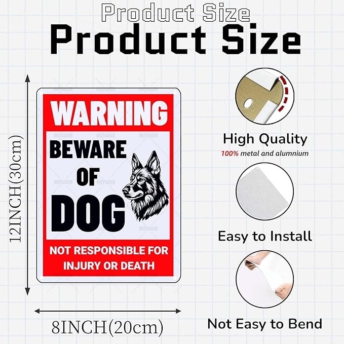 Beware of Dog Sign German Shepherd Metal Sign Warning Beware of Dog Signs for Fence Outdoor Farm Garden Gate Home Yard Decor 12x16 Inch