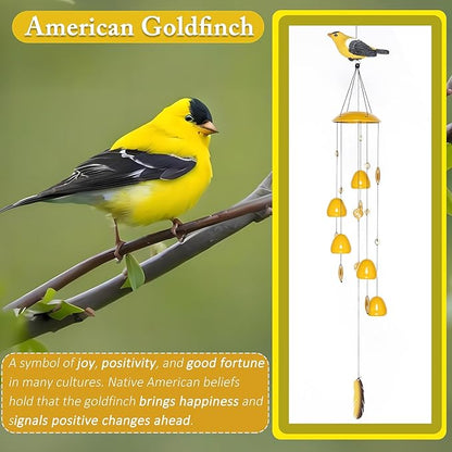 American Goldfinch Bird Wind Chimes with Bells, Large Unique Birds Chimes for Garden Backyard Church Hanging Decor, 40"