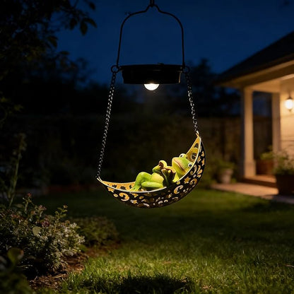 Solar Frog Light Outdoor Statues, Waterproof Hanging Animal Figurine with Hook for Yard Garden Wall Balcony Tree Decoration, Garden Statues Lawn Ornaments for Outside Art Outdoor(1 Pack Frog)