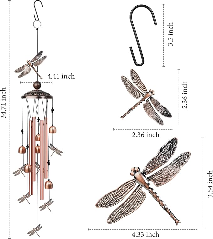Dragonfly Wind Chimes for Outside, Decorative Wind Chimes with 4 Aluminum Tubes Hanging Bells, Memorial Windchimes Outdoors with S Hook for Patio Garden Decor, Unique Gift for Mom Grandma