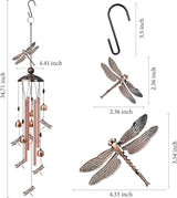 Dragonfly Wind Chimes for Outside, Decorative Wind Chimes with 4 Aluminum Tubes Hanging Bells, Memorial Windchimes Outdoors with S Hook for Patio Garden Decor, Unique Gift for Mom Grandma