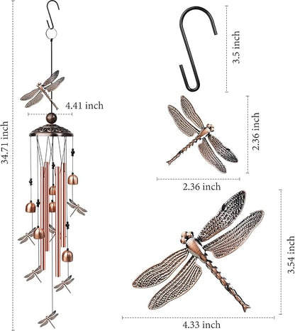 Dragonfly Wind Chimes for Outside, Decorative Wind Chimes with 4 Aluminum Tubes Hanging Bells, Memorial Windchimes Outdoors with S Hook for Patio Garden Decor, Unique Gift for Mom Grandma