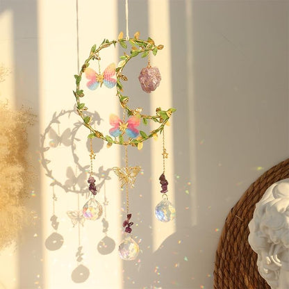 Butterfly Suncatcher - Amethyst Moon Crystal Sun Catcher Window Hanging, Good Luck Charms Gifts for Women Chrismas Thanksgiving Birthday Crystal