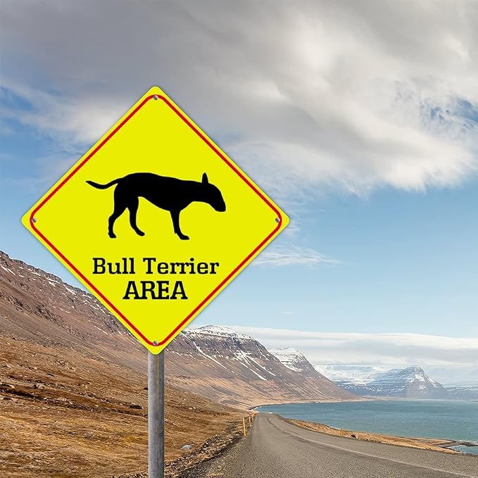 Bull Terrier Crossing Xing Sign Beware of Bull Terrier Dog Metal Sign Bull Terrier Funny Warning Sign Crossing Zone Sign for Farm Yard Front Door Indoor Outdoor Street Sign 15x15in