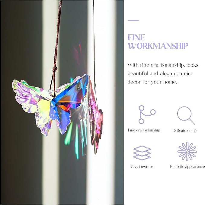 76mm Crystal Hanging Butterfly Prism Suncatcher,Rainbow Glass Butterfly Sun Catcher,AB Prism Hanging Crystals for Window Garden Home Christmas Decor