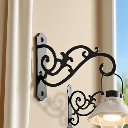 2 Pcs 6 Inch Hanging Hooks, Outdoor Hanging Plant Holder, Wall Hook, Black Wrought Iron Hook, Indoor/Outdoor Flower Pot Hanger Bracket for Flower Pots, Bird Feeders, Lanterns