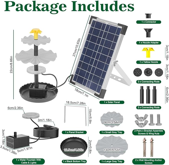 Solar Water Fountain, 6W Solar Bird Bath Fountain Pump with Color LED Lights, 3 Interchangeable Nozzles & Easy Installation, Solar Powered Fountain for Garden, Bird Bath, Patio, Yard, Pond
