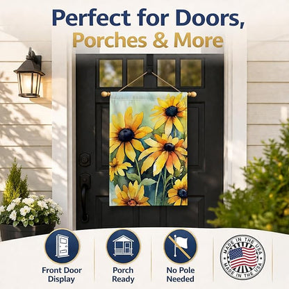 Caroline's Treasures Maryland Black-Eyed Susans in Watercolor House Flag Large Porch Sleeve Pole Decorative Outside Yard Banner Artwork Wall Hanging, Polyester, House Size, Multicolor