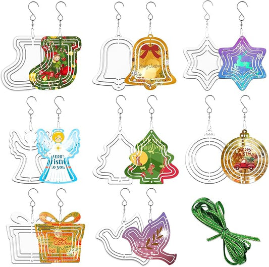 16Packs 3inch Sublimation Wind Spinner Blanks 3D Aluminum Metal Wind Sculpture Kinetic Spinners for Yard and Garden Indoor Art Sublimation Christmas Ornament Hanging Decoration