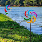 DREAMYSOUL Wind Spinners Outdoor, 10" Dia Metal Pinwheels for Yard and Garden, Kinetic Wind Sculptures & Spinner Outside (Colorful with Ruby)
