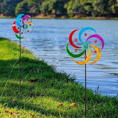 DREAMYSOUL Wind Spinners Outdoor, 10" Dia Metal Pinwheels for Yard and Garden, Kinetic Wind Sculptures & Spinner Outside (Colorful with Ruby)