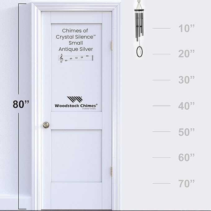 Woodstock Chimes Signature Collection, Chimes of Crystal Silence Small (21'') Antique Silver Wind Chimes for Outdoor, Patio, Home or Garden Decor (SMCAS)