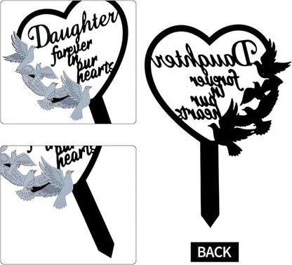 HPMAISON 11 inch Metal Daughter Memorial Stake Grave Decorations for Cemetery Gravesite Sympathy Markers Waterproof Memorial Gifts for Loss of Daughter Tombstones Plaque Outdoors Lawn Yard Decor
