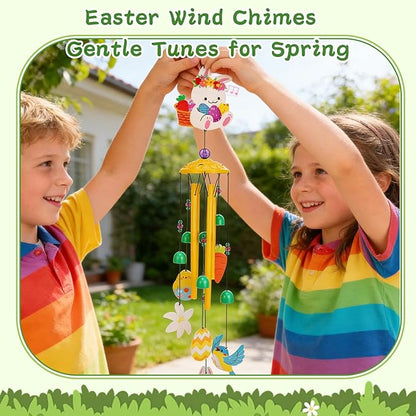 Spring Summer Wind Chimes for Outside, Bunny Floral Pattern Metal Wind Chime with Gift Box, Ideal for Porch Garden Patio Decor