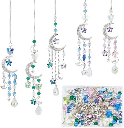 SUNNYCLUE 1 Box DIY 5 Sets Star Moon Sun Catchers Kit Hanging Sun Rainbow Catcher Window Hanging Prism Suncatcher Glass Crystal Suncatchers for Windows Indoor Outdoor Home Garden Decor