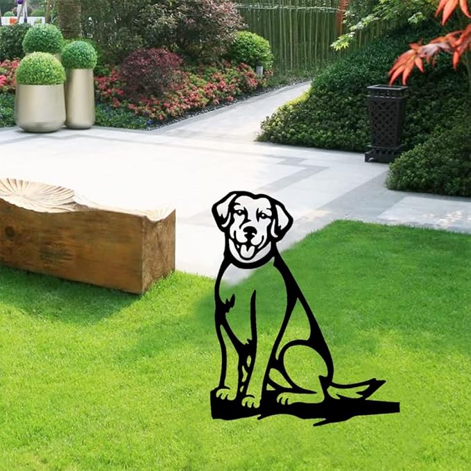 Adorable Dog Stake Decoration Yard Garden Outdoor Metal Art Dog Silhouette Decoration Steel Dogs Statue Adorable Ornament Gift (Labrador Retriever)