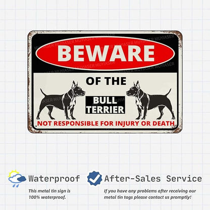 Beware Of The Dog Bull Terrier Sign Aluminum Metal Tin Signs Outdoor Yard Sign Warning Sign For Fence Yard Home Kitchen Farm Garden Wall Decor 8x12 Inch