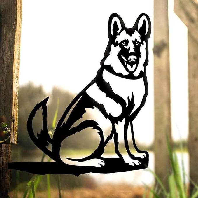 Metal Garden Dog Statue Ornament Gift Metal Art Dog Silhouette Decoration Steel Dogs Statue Decorative Garden Stakes for Yard, Lawn, Patio, Pathway(German Shepherd)