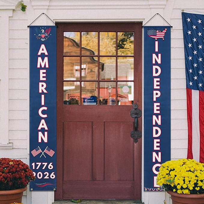 250th Independence Anniversary Banner Set, Vertical Patriotic Hanging Banners, Red White Blue, Polyester, 30 x 180cm, 4th of July Decorations, Wall Porch Door Decor, 1776-2026