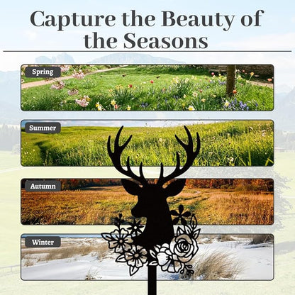 WADORN Deer Head Flowers Metal Decorative Garden Stakes, Black Outdoor Statues Silhouette Cute Deer Lover Gifts Animal Stakes Silhouette Ornaments for Yard Art Garden Patio Backyard Lawn Decors