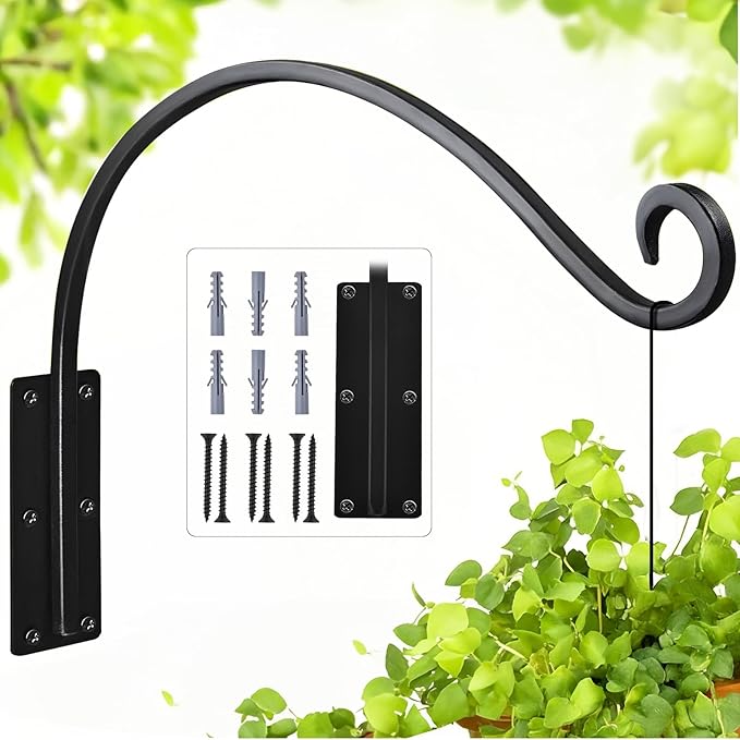 Heavy Duty 16 Inch Plant Hangers Bracket Outdoor, 60lbs Weight Capacity, Metal Wall Hooks for Hanging Plants, Bird Feeder, Wind Chime, Wall Decor, Plant Hanger Hooks for Hanging Flower Baskets